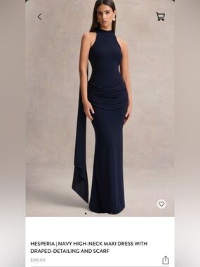 Club L London Navy High-Neck Maxi Dress with Draped Scarf